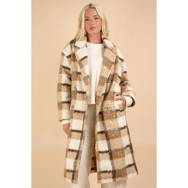 Oversized Plaid Soft Fuzzy Button Down Long Coat