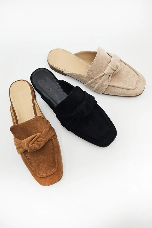 Square Toe Knot Design Suede Mule