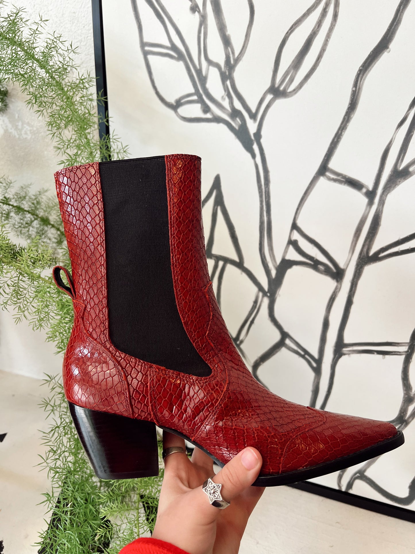 Keith Red Snake Skin Booties