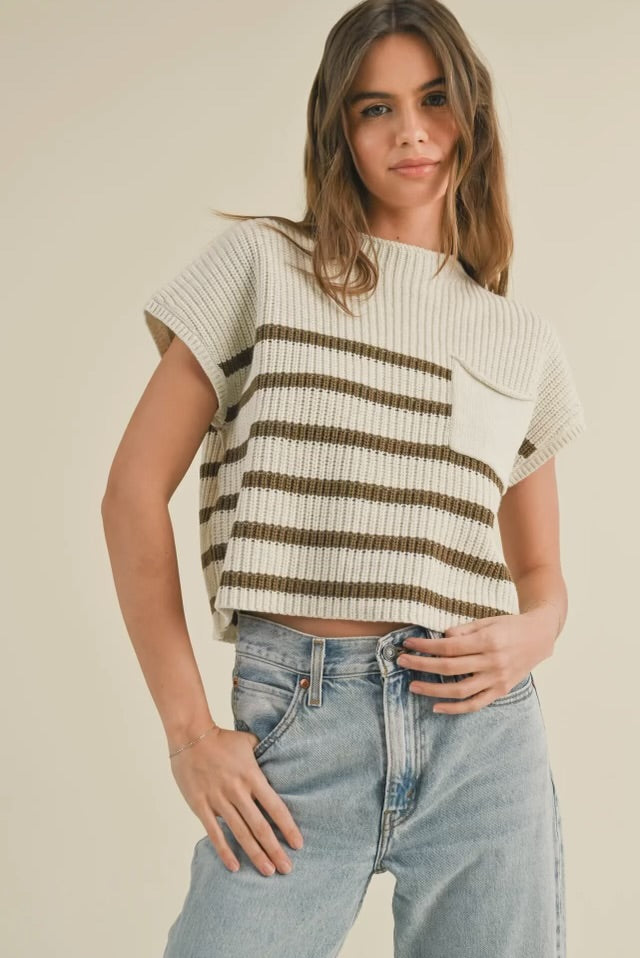 Stripped Mock Neck