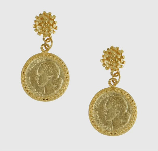 Gold Coin Drop Earrings