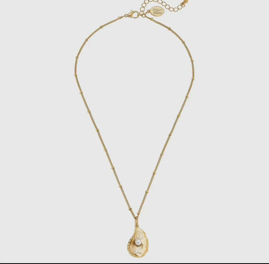 Gold Oyster with Genuine Freshwater Pearl Necklace