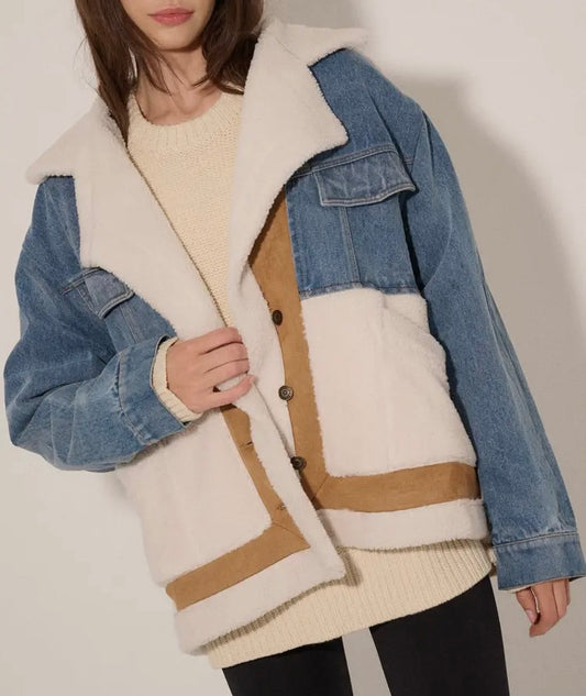 Denim Suede Fuzzy Jacket