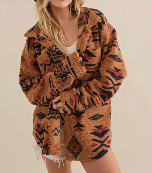 Aztec Print Button Up Jacket