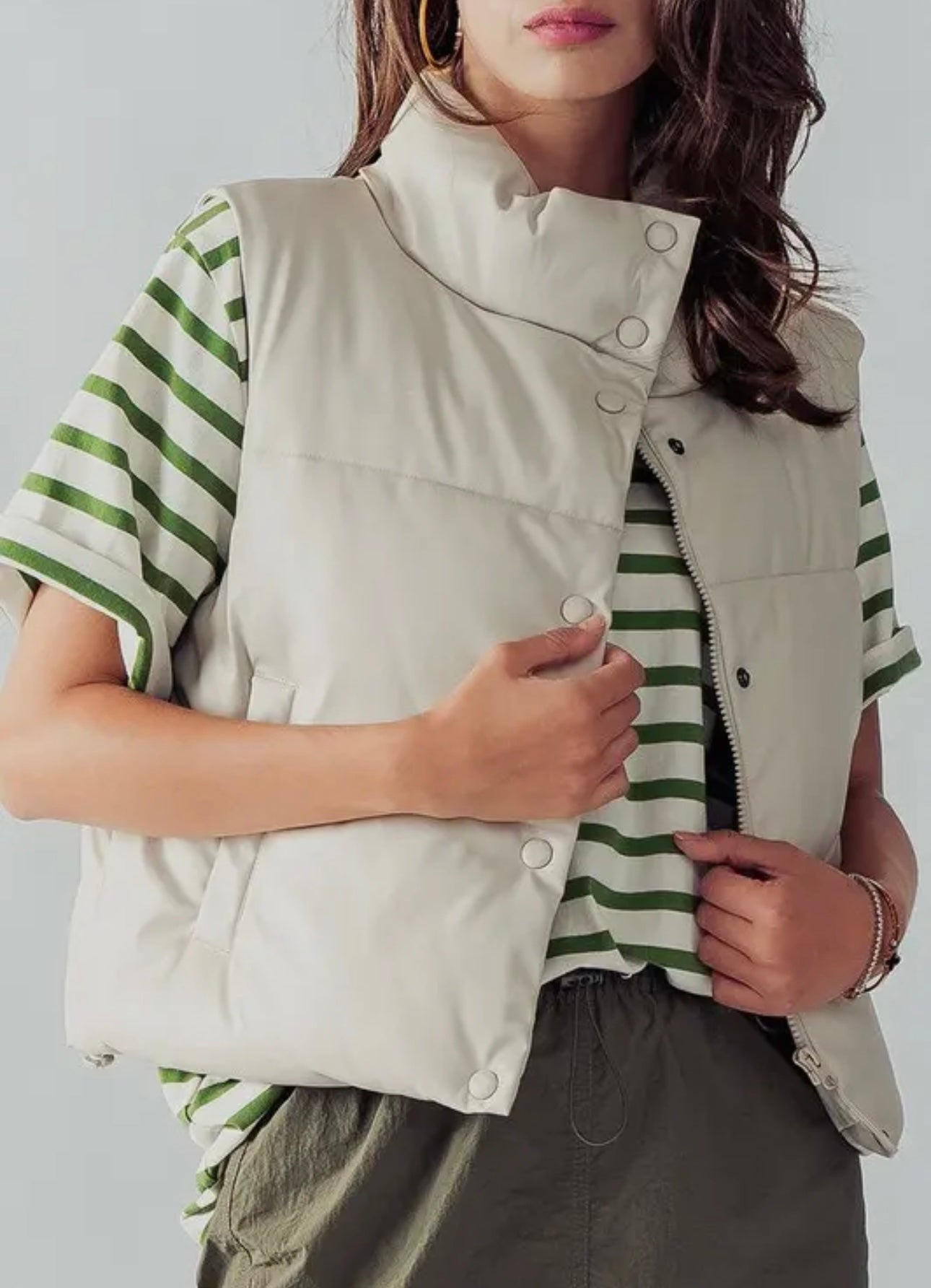 Cream Cropped Puffer Vest