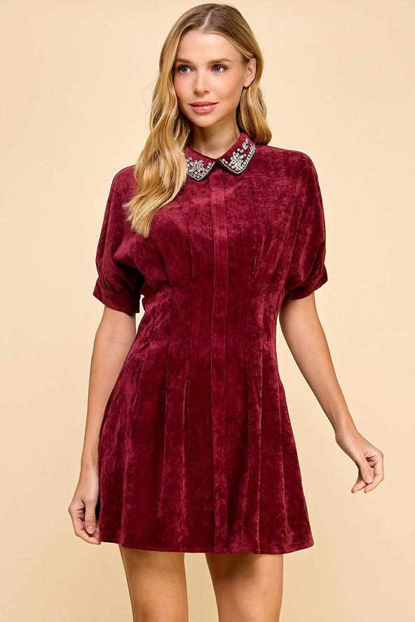 Corduroy Embroidered Detail Dress