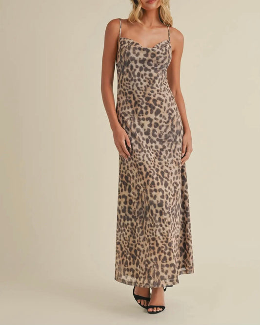 Leopard Printed Mesh Maxi Dress