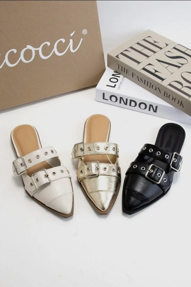 Creme Slip Ons with Buckles