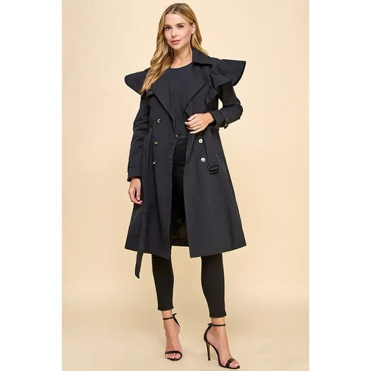 Ruffle Detail Trench Coat